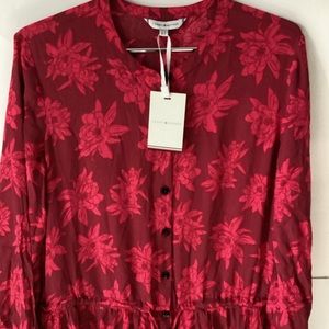 New Tommy Hilfiger Red Floral Long Sleeve Crepe Button Front Shift Midi Dress 4